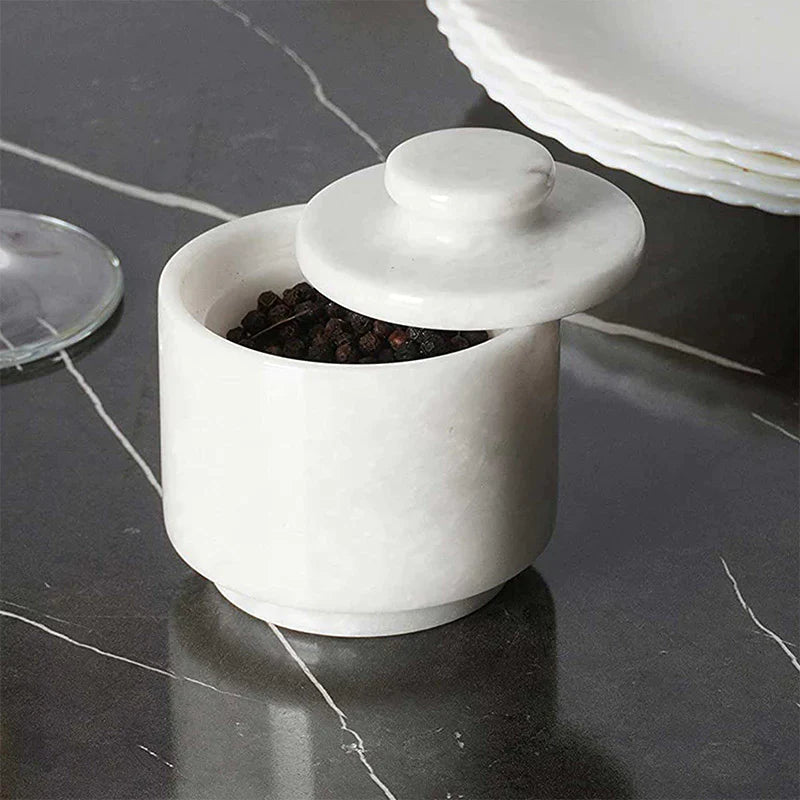 Handmade Marble Salt Cellar With Lid